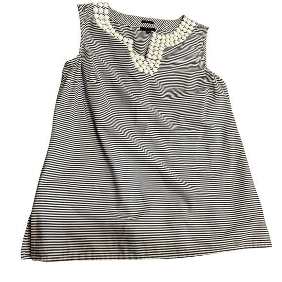Talbots Striped Sleeveless Top with Beaded Neckline Blue White Size 6 - Picture 1 of 6